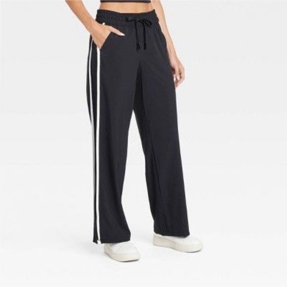 JoyLab Black and White Women’s Mid-Rise Piped Track Pants Size L - Picture 1 of 16